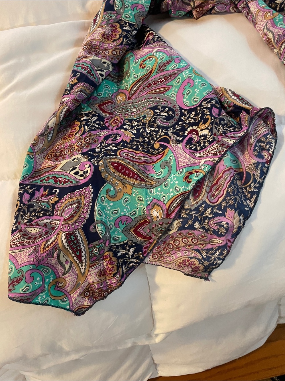 Paisley Print Silk trousers in Teal, Purple & Pink - Picture 4 of 7